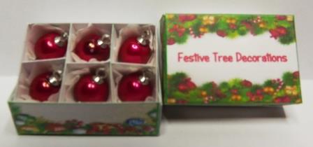6 CHRISTMAS RED TREE ORNAMENTS
